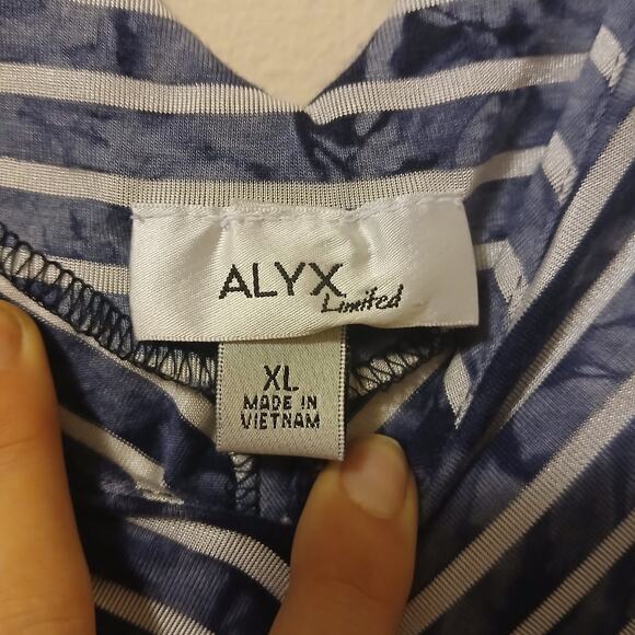 ALYX Limited Women's A-Line Dress Sleeveless V-Neck Striped Blue White Size XL36 - Picture 2 of 4